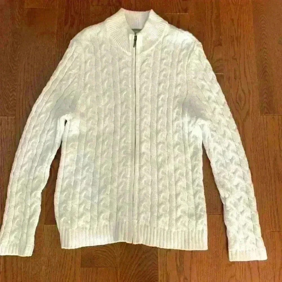 craft and barrow Jackets & Blazers - Craft & Barrow Knit Jacket Ivory Double Zip Women Sz  Petite XL